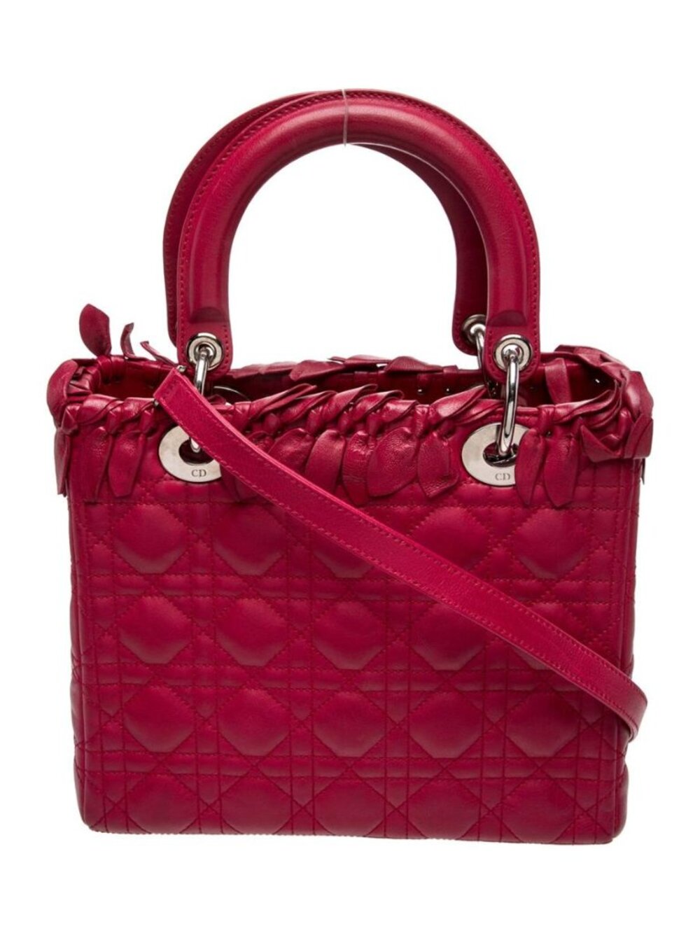 Christian Dior Cannage Ruffle Medium Lady Dior Red Leather Bag - Picture 3 of 5
